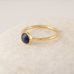6mm Natural Blue Sapphire Ring, 925 Sterling Silver Ring, Round Shape Blue Gemstone Ring, October Birthstone, Delicate Ring Gift