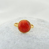 Red Turquoise Round Gemstone Ring 925 Sterling Silver Bezel Ring With Gold Plated, Round 12mm Ring For Women