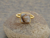 Copper White Calcite Square 10mm Micron Gold Plated 925 Sterling Silver Bezel Ring, Twisted Designer Ring For Her, Gift For Valentines Day