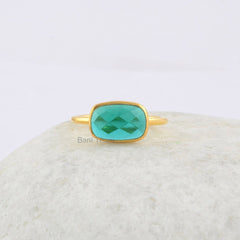 Elegant Teal Quartz Cushion 7x11mm Gemstone Bezel Ring-18k Gold Plated Quartz Sterling Silver Jewelry Ring-Bridesmaid Gift-Astrological Ring