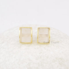Crystal Quartz Stud Earrings - Solid Silver - Gold Plated - Step Cut 8x12mm Rectangle - Statement Jewelry - Gift For Lady - Jewelry for Prom