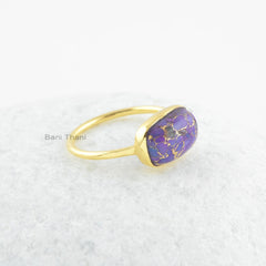 Purple Turquoise Ring-Copper Purple Turquoise 8x12mm Cushion Sterling Silver Ring-Gold Plated Ring-Sterling Silver Gemstone Ring-Women Gift