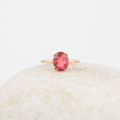 Padparadscha Sapphire Silver Ring - Rose Gold 925 Sterling Silver Ring for Women - Wedding Gift - 8x10mm Oval Gemstone Ring - Gift for Her