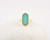 Amazonite Ring - Gemstone Rings - Silver Handmade Ring - Gold Plated Ring - Gift for nurse - Jewelry for Healing - Hexagon Stone Jewelry
