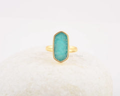 Amazonite Ring - Gemstone Rings - Silver Handmade Ring - Gold Plated Ring - Gift for nurse - Jewelry for Healing - Hexagon Stone Jewelry