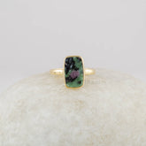 Ruby Zoisite Ring - Gold Plated - Pure Silver - Handmade Ring - Artisan Jewelry - Wedding Jewelry - Gift for Women - Cushion Flat Gemstone