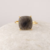 Labradorite Ring, 12mm Cushion Gemstone 925 Sterling Silver Gold Plated Ring, Minimalist Ring For Women, Statement Rings