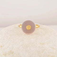 Lavender Chalcedony Ring - Round Flat 13mm Gemstone Ring - Micron Gold Plated - 925 Sterling Silver Ring - Solitaire Rings