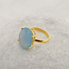Blue Chalcedony Ring - Sterling Silver - Gold Plated Ring - Prong Set - Personalized Jewelry - Jewelry For Young Lady -Gift For Young Sister