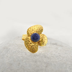 Blue Lapis Lazuli Gemstone Ring - Handmade Designer Textured Ring - Gold Plated 925 Sterling Silver Ring - Christmas Gift Ring - Boho Ring
