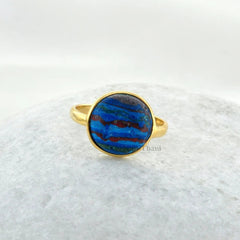 Rainbow Solitaire Ring, 12mm Round Rainbow Calsilica Gemstone Ring, 18k Gold Plated Ring, 925 Sterling Silver Ring, Ring Jewelry For Women