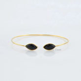 Adjustable Bracelet-Black Onyx Marquise 7x14mm Gemstone Cuff Bracelet-Micron Gold Plated Sterling Silver Bangle-Bangle Bracelet-Boho Jewelry