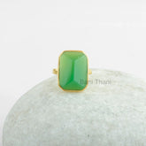 Sterling Silver Ring-Green Chrysoprase Chalcedony 13x18mm Pyramid Gemstone Ring-Micron Gold Plated Ring-Solitaire Ring, Engagement Gift Ring