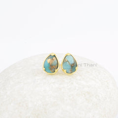 Small Pear Copper Amazonite Stud Earrings, 8x11mm Gemstone Stud Earrings, 925 Silver 18k Gold Plated Earring, Bridal Earring, Gift For Her
