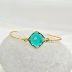 Quartz Bangle, Gemstone Bracelet, Silver Bracelet, Teal Quartz Bangle, 18mm Diamond Cut Bangle, Gold Plated Bangle, Gift For Her Valentines
