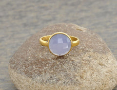 Lavender Chalcedony Round Gemstone Ring, 925 Sterling Silver Ring, Gold Plated Ring, 10mm Round Gemstone Ring, Promise Ring, Cocktail Ring