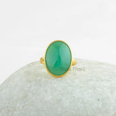 Green Chrysoprase Chalcedony Gemstone Ring - Gold Plated 925 Sterling Silver Ring - Engagement Gift Ring - Boho Ring - Jewelry for Spouse