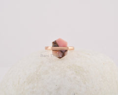 Pink Opal Ring - Gemstone Silver Hexagon Ring - Rose Gold Plated Silver Ring - Statement Ring - Delicate Ring - Gift for Her - Cocktail Ring