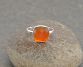 Fanta Orange Chalcedony Ring - 10mm Cushion Gemstone Ring - 925 Sterling Silver Ring - Gift For Her - Womens Gift Ring - Birthday Gift Ring