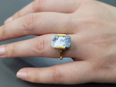Dendritic Agate Gemstone Ring, 9x14mm Rectangle Gemstone Ring, Solid 925 Sterling Silver Ring, 18k Gold Plated Ring, Gifts For Her
