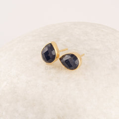 Natural Sapphire Stud Earrings - Sterling Silver - Gold Plated - Pear Shape Blue Gemstone - Birthstone Earrings - Sapphire Stud for Women