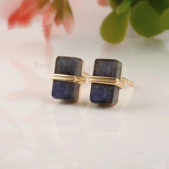 Labradorite Stud Earrings - Rectangle Earring - Bar Gold Plated Studs - 925 Sterling Silver Earrings