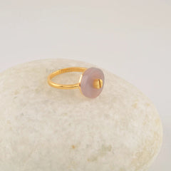 Lavender Chalcedony Ring - Round Flat 13mm Gemstone Ring - Micron Gold Plated - 925 Sterling Silver Ring - Solitaire Rings