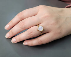 Diamond Shape Moonstone Silver Ring, Modern Gold Plated Boho Ring For Women, 925 Sterling Silver Dainty Ring, Handmade Delicate Ring