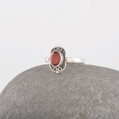 Red Garnet Silver Ring, 925 Sterling Silver 5x7mm Oval Gemstone Ring, Handmade Filigree Ring, Engagement Ring, Birthstone Gift Idea's