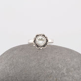 Crystal Quartz Silver Ring, Round 7mm Quartz Gemstone Ring, Floral Ring, Boho Jewellery For Wedding Gift, Oxidised Ring, Handmade Women Rings