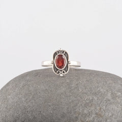 Red Garnet Silver Ring, 925 Sterling Silver 5x7mm Oval Gemstone Ring, Handmade Filigree Ring, Engagement Ring, Birthstone Gift Idea's