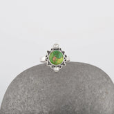 Green Copper Turquoise Ring, 3mm Round Pearl, 10mm Round Turquoise Ring, 925 Solid Sterling Silver Ring, Cabochon Gemstone Ring For Gift