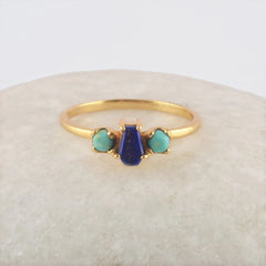 Lapis Lazuli Coffin Ring - Coffin Ring - Sterling Silver - Four Prong - 18k Gold Plated - Gold Coffin Ring - Elegant Jewelry For Her