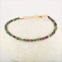 Ruby Zoisite Bracelet, Gemstone Bracelets for Women, Natural Stones Healing Bracelet, Adjustable Tiny Beaded Gemstone Bracelet - 8 Inches