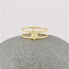 Genuine Opal Ring - 5x7mm Gemstone Ring - 925 Silver - 18k Gold - Huge Oval Ring- Gift for Her - Jewelry for Protection