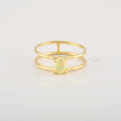 Genuine Opal Ring - 5x7mm Gemstone Ring - 925 Silver - 18k Gold - Huge Oval Ring- Gift for Her - Jewelry for Protection