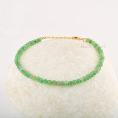 Green Chrysoprase Bracelet, Green Natural Gemstone Bracelet, May Birthstone Bracelet, 3.5mm Handmade Roundel Stone Bracelet, Gift For Her
