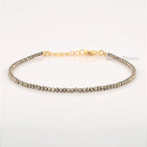 Dainty Pyrite Gemstone Bracelet, Chakra Tiny Bead Bracelet, Minimalist Adjustable Bracelet For Her, 1.5mm Stone Simple Beaded Bracelet