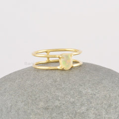 Ethiopian Opal Ring, Natural Gemstone 7mm Round October Birthstone Ring, 18k Gold Plated 925 Silver Ring, Dainty Minimalist Ring
