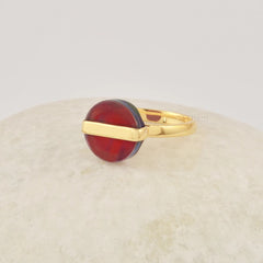 Round Red Opal Ring, 18k Gold Plated Aurora Opal Ring, 12mm Round Red Gemstone Ring For Women, 925 Sterling Silver jewelry For Her