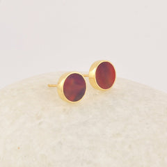 Red Round Studs, Red Aurora Opal Studs, 925 Sterling Silver Gemstone Studs, 18k Gold Plated Simple Tiny Studs, Stud Earrings