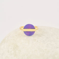 Purple Opal Ring, Round Flat 12mm Aurora Opal Gemstone Ring, 925 Sterling Silver Vintage Ring, 18k Gold Plated Purple Ring Jewelry