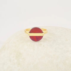 Round Red Opal Ring, 18k Gold Plated Aurora Opal Ring, 12mm Round Red Gemstone Ring For Women, 925 Sterling Silver jewelry For Her