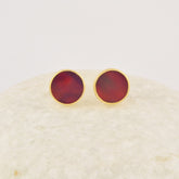 Red Round Studs, Red Aurora Opal Studs, 925 Sterling Silver Gemstone Studs, 18k Gold Plated Simple Tiny Studs, Stud Earrings