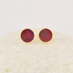 Red Round Studs, Red Aurora Opal Studs, 925 Sterling Silver Gemstone Studs, 18k Gold Plated Simple Tiny Studs, Stud Earrings