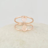 Morganite Ring, Pear 7x5mm Gemstone Ring, Handmade Solid Silver Double Band Ring, Multi Stone Rose Gold Plated Rings