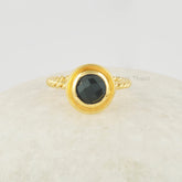 Black Onyx Ring, December Birthstone Ring, 6mm Round Gemstone Ring, 925 Sterling Silver 18k Gold Plated Ring, Twisted Band For Women Gift