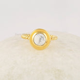 Howlite Ring, Twisted Sterling Silver Ring, 6mm Round Gemstone Ring, 18k Gold Plated Ring, White Stone Ring, Handmade Silver Women Gift Ring