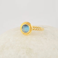 Labradorite Stacking Twisted Ring, Minimalist Ring, 6mm Gemstone Ring For Her, 925 Sterling Silver Ring, 18k Gold Plated Rings, Handmade Jewelry For Her