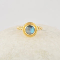 Labradorite Stacking Twisted Ring, Minimalist Ring, 6mm Gemstone Ring For Her, 925 Sterling Silver Ring, 18k Gold Plated Rings, Handmade Jewelry For Her